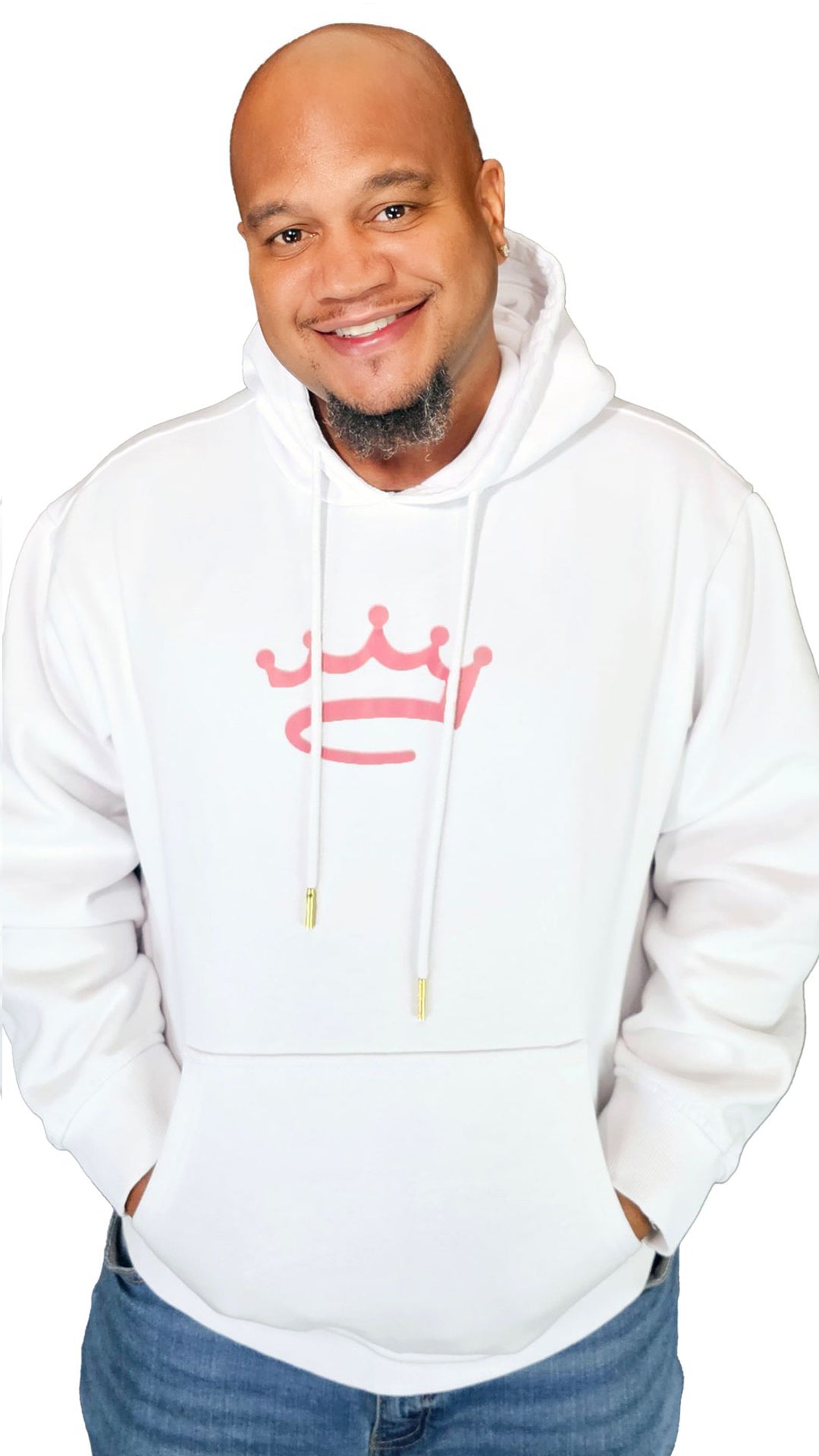 Men's White / Pink - hoodie - Crowned Brand