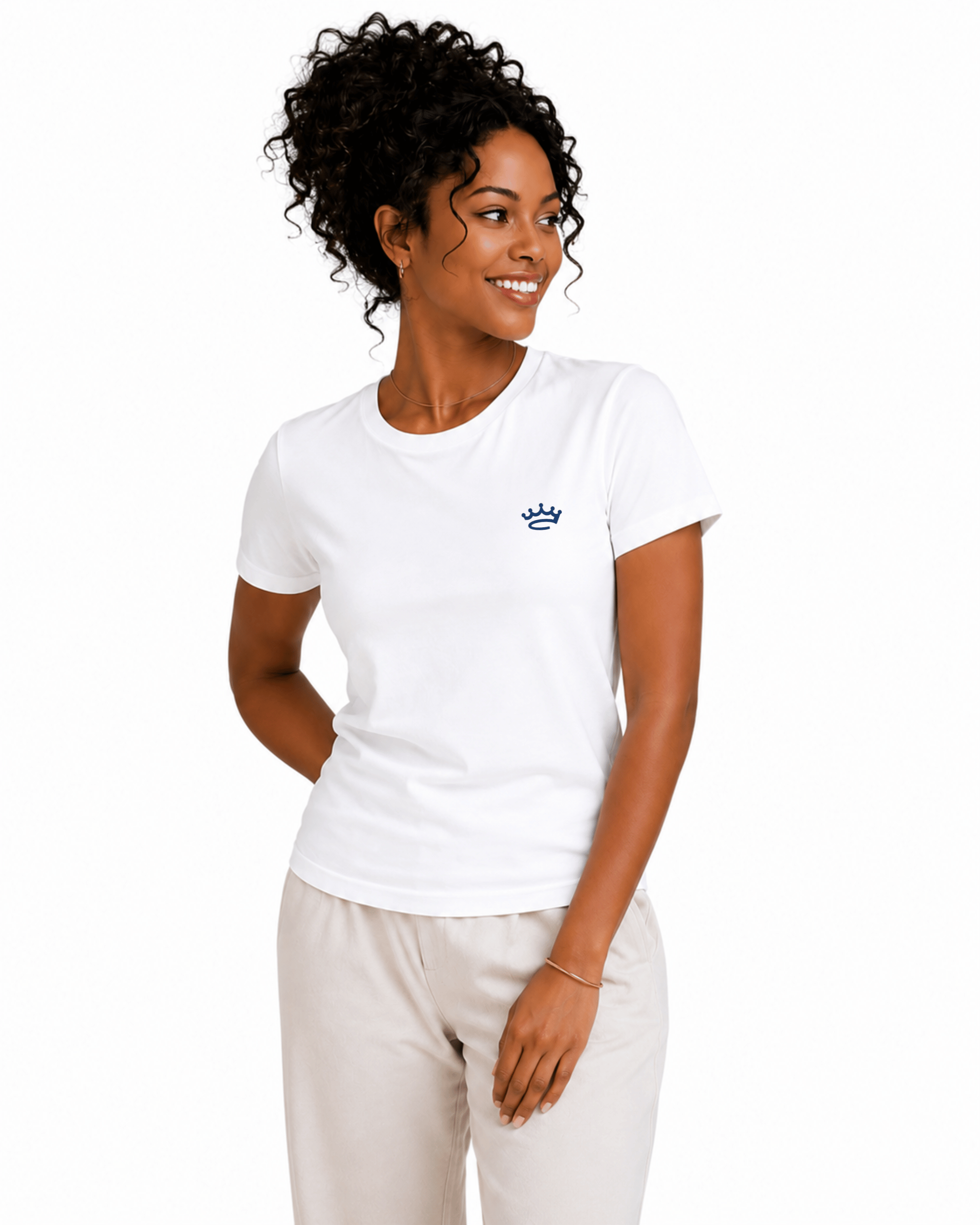 Standard Tee – White / Yacht Blue Logo - Crowned Brand ™