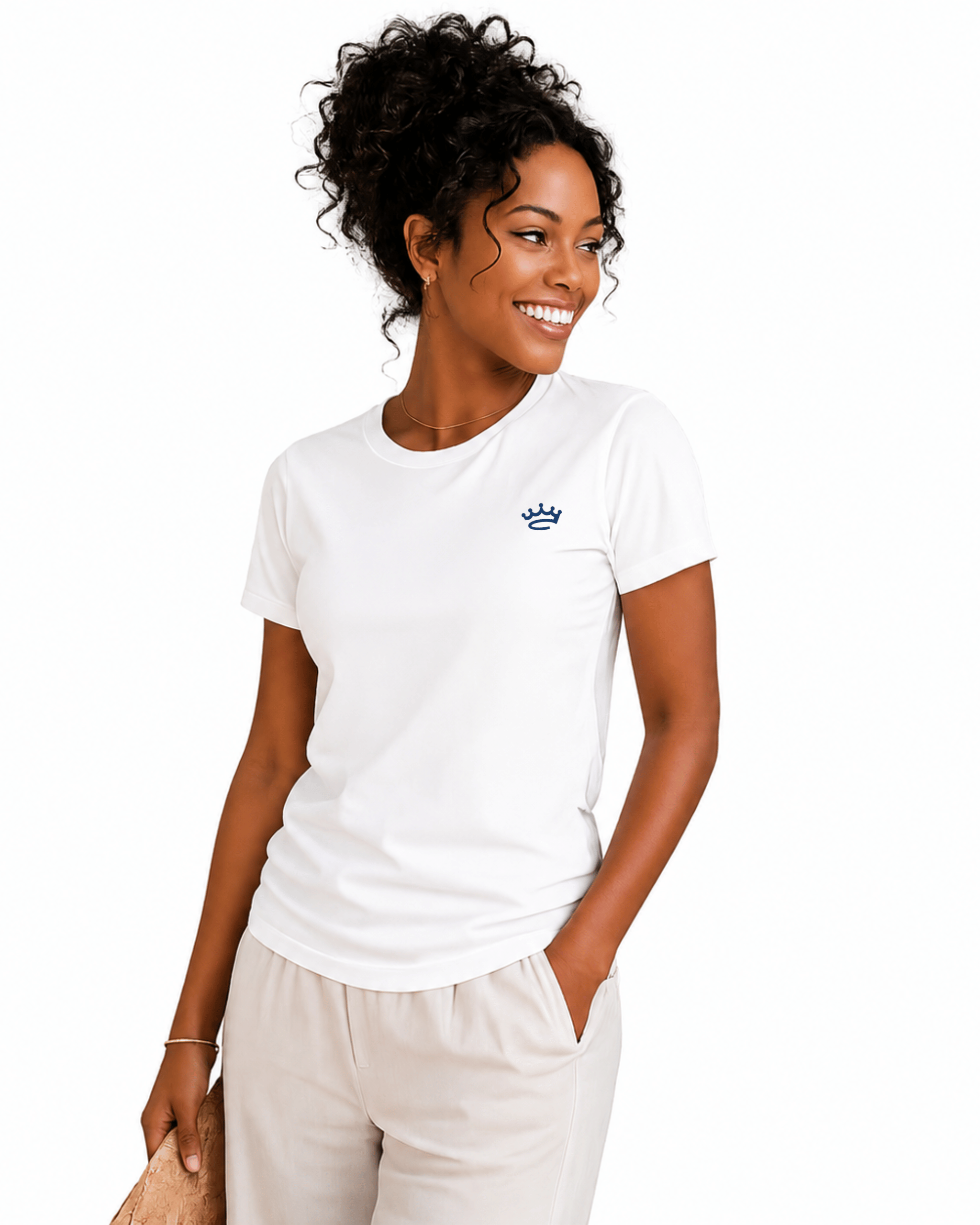 Standard Tee – White / Yacht Blue Logo - Crowned Brand ™