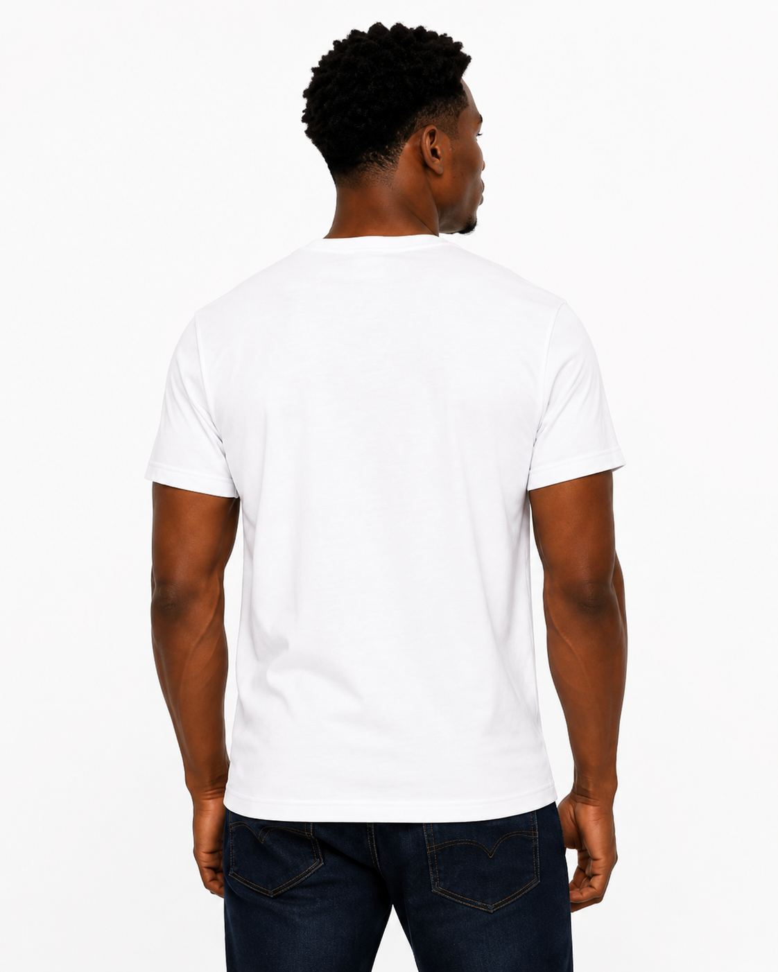 Standard Tee – White / Yacht Blue Logo